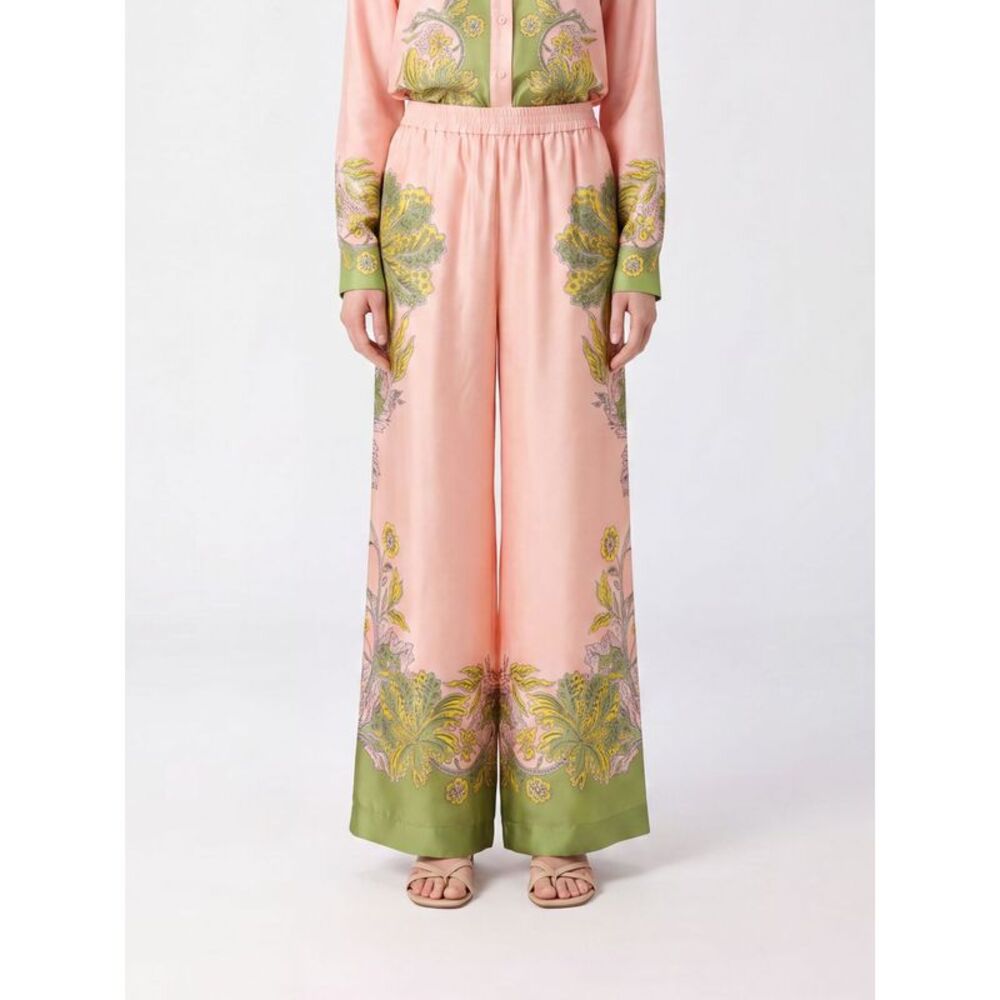 La Doublej Women High-Waist Floral Silk Palazzo Trousers La Doublej